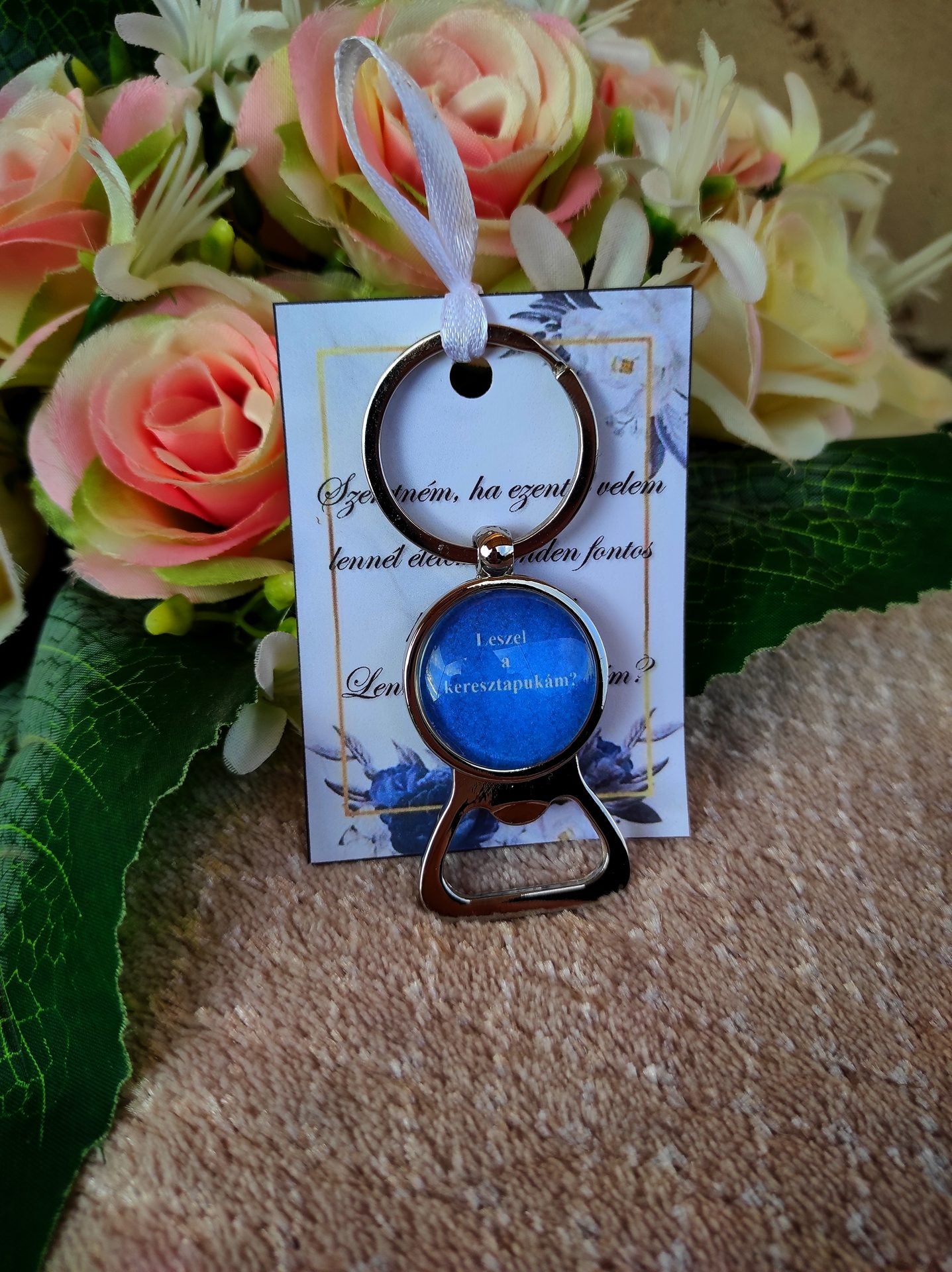 Keresztapa felkérő sörnyitós kulcstartó